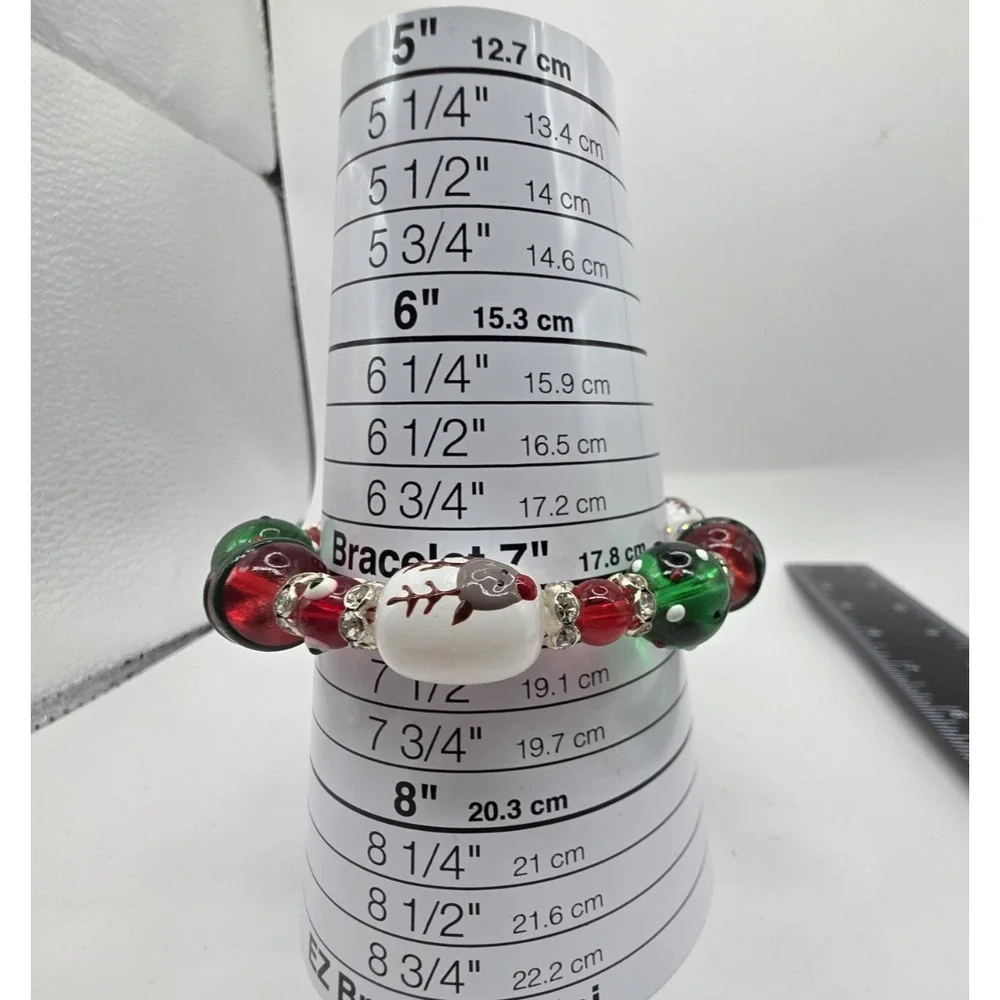 Kate & Macy Bracelet Glass Beads Christmas-Themed Hand Painted Stretch NEW‎